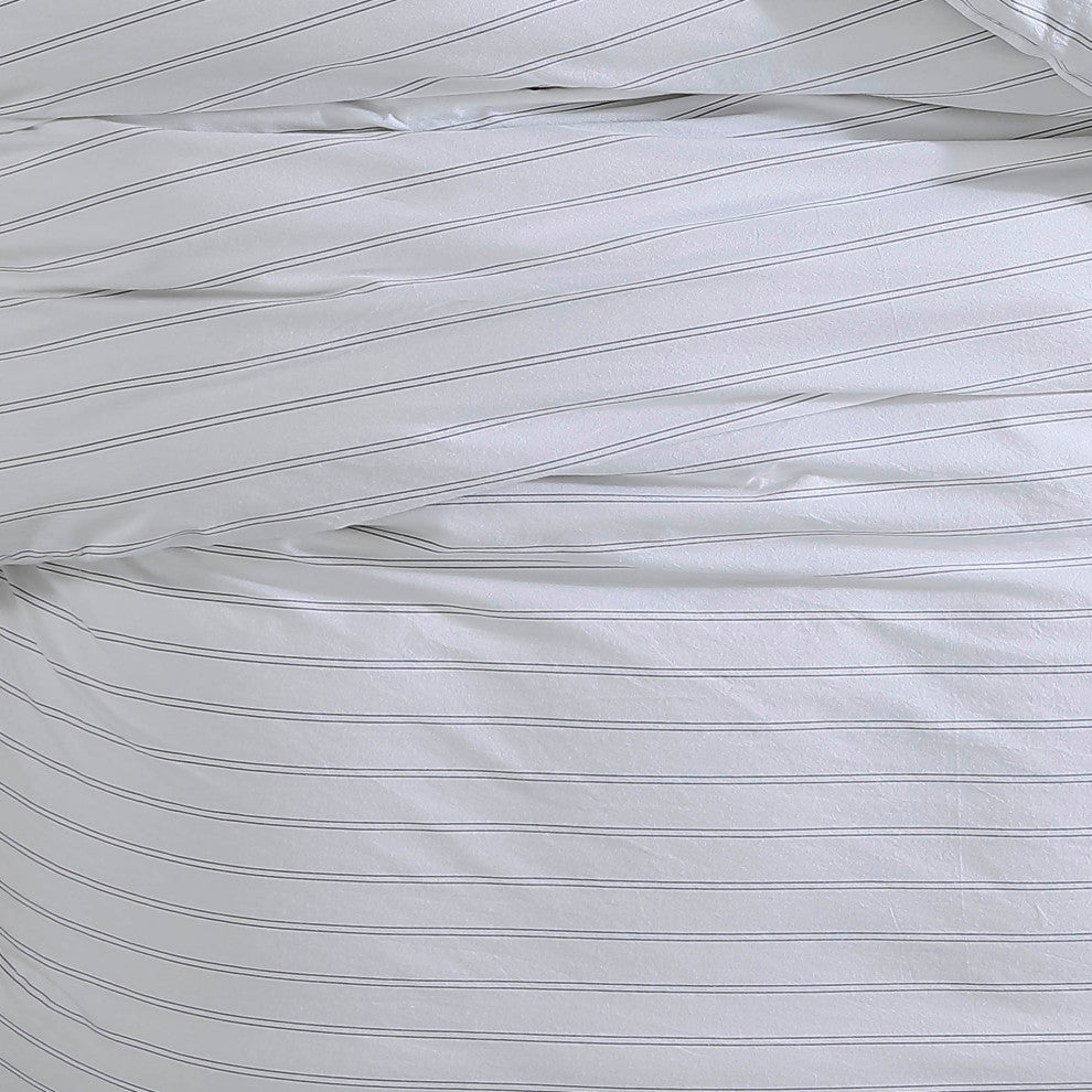3 Piece King Comforter Set with Pinstripe Pattern, White and Black