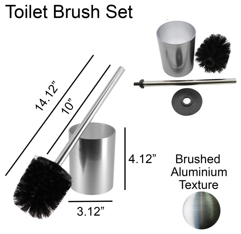Toilet Brush and Holder Set NOUMEA Silver Brushed Aluminum