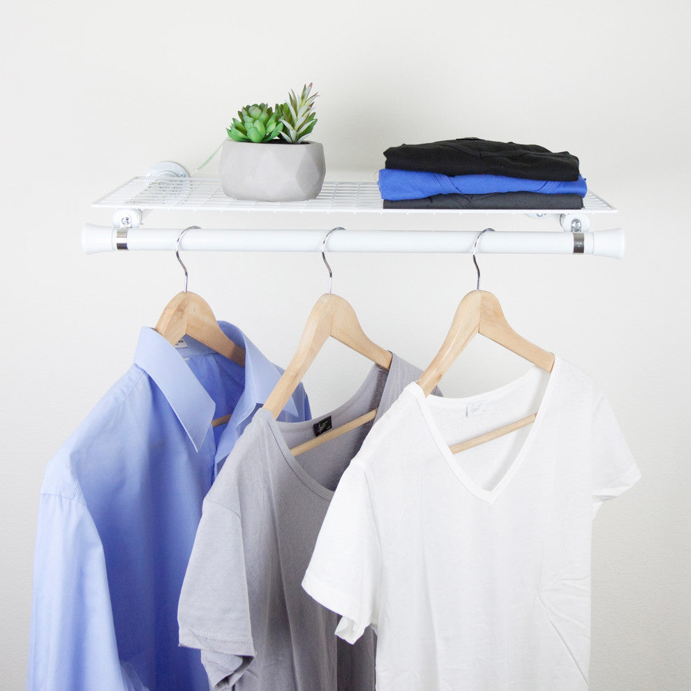 Single Shelf With Hanger, White, White