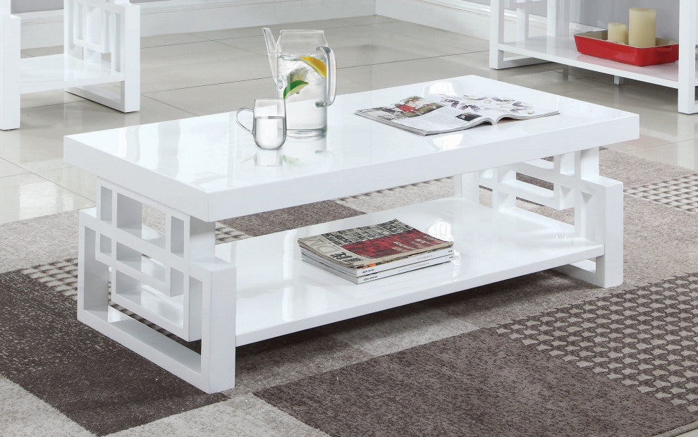 Rectangular Coffee Table with Shelf, White