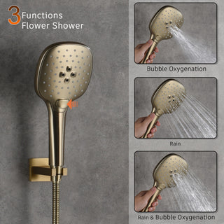 CASAINC 10" Wall Mounted 3 Spray Handheld Rainfall Luxury Shower System Set, Brushed Gold