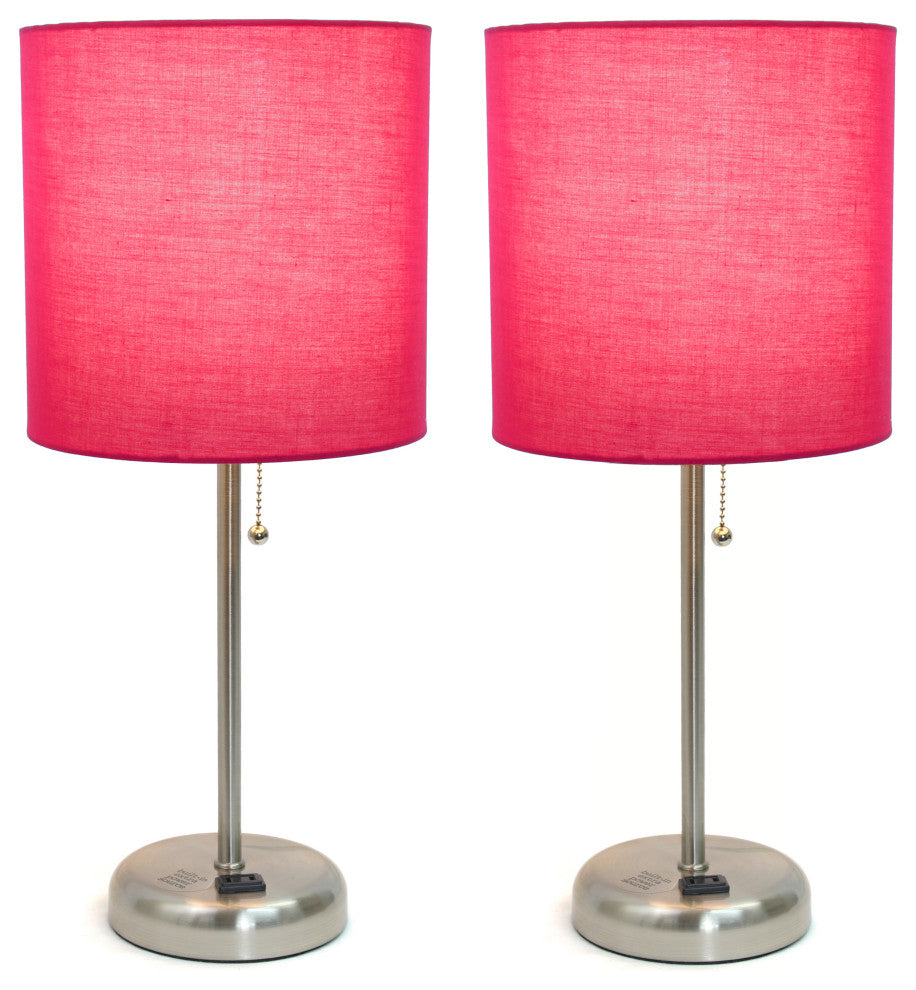 LimeLights Stick Lamp with Charging Outlet and Fabric Shade Two Pack Set