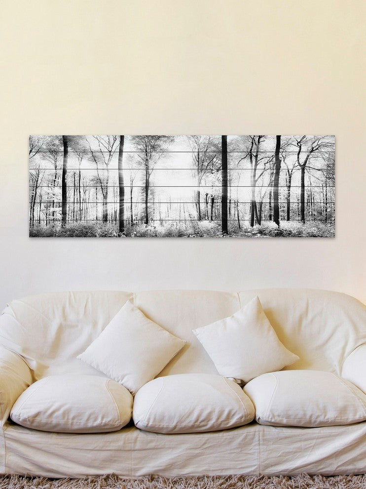 "White Light Forest" Painting Print on White Wood, 45x15