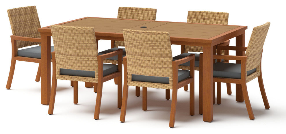 Mili 7 Piece Sunbrella Outdoor Patio Dining Set, Charcoal Gray