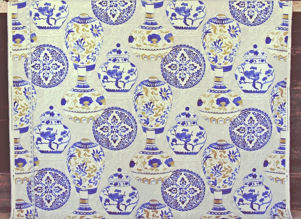 Blue Asian Porcelain Fabric Ginger Jars Plates Vases, Standard Cut
