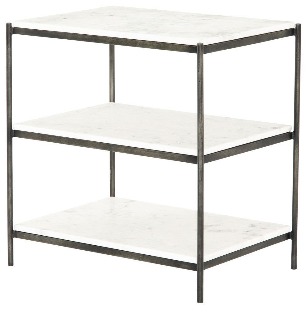 Felix Nightstand, Hammered Grey W/ Polished White Marble