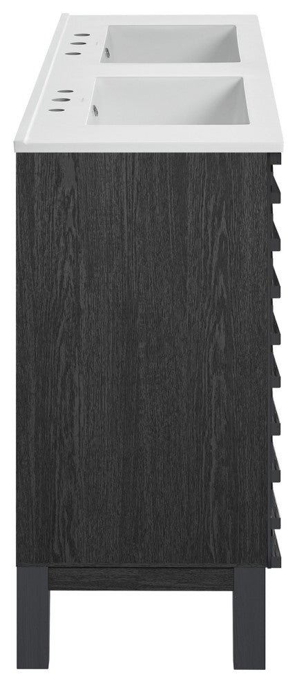 Cascade 48" Black Oak, Bathroom Vanity With White, 3-Hole Sink Top