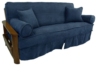 Solid Microsuede Full Futon Slipcover Set, Indigo