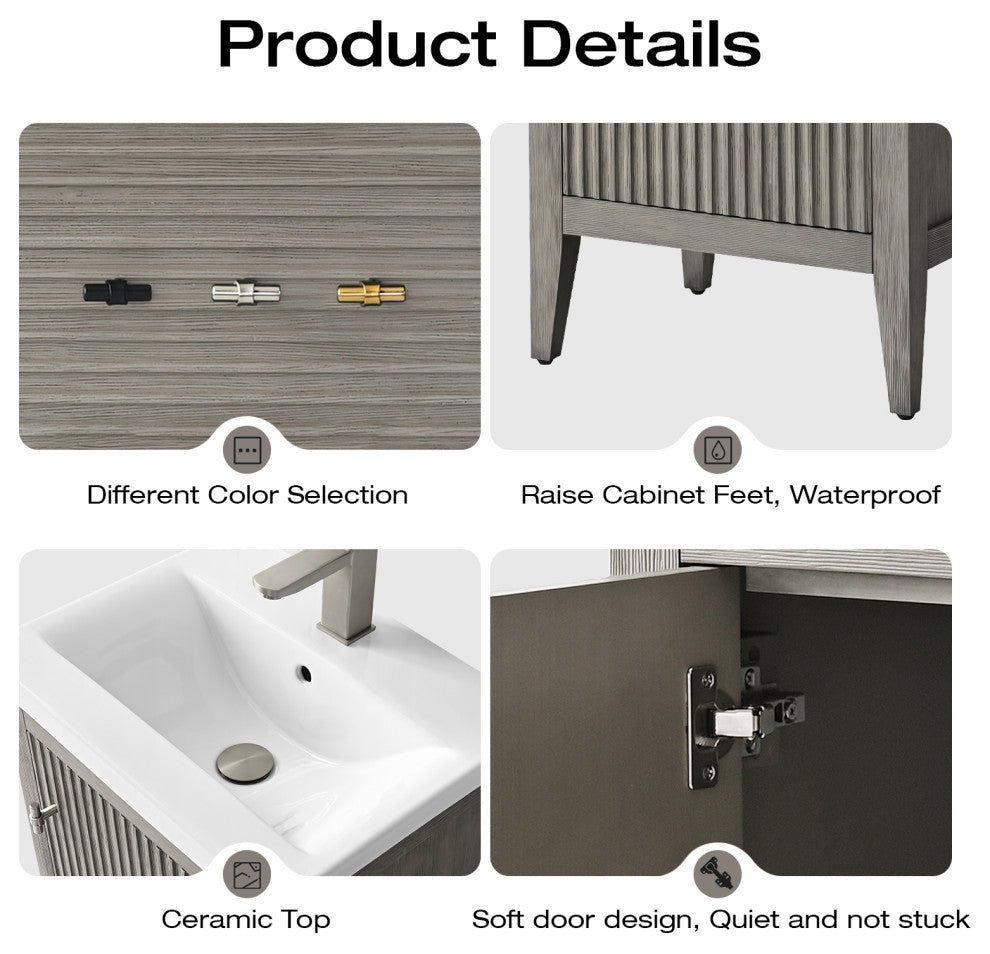 Vanity Art Freestanding Vanity, Driftwood Gray, 20", Single Sink, Matte Black