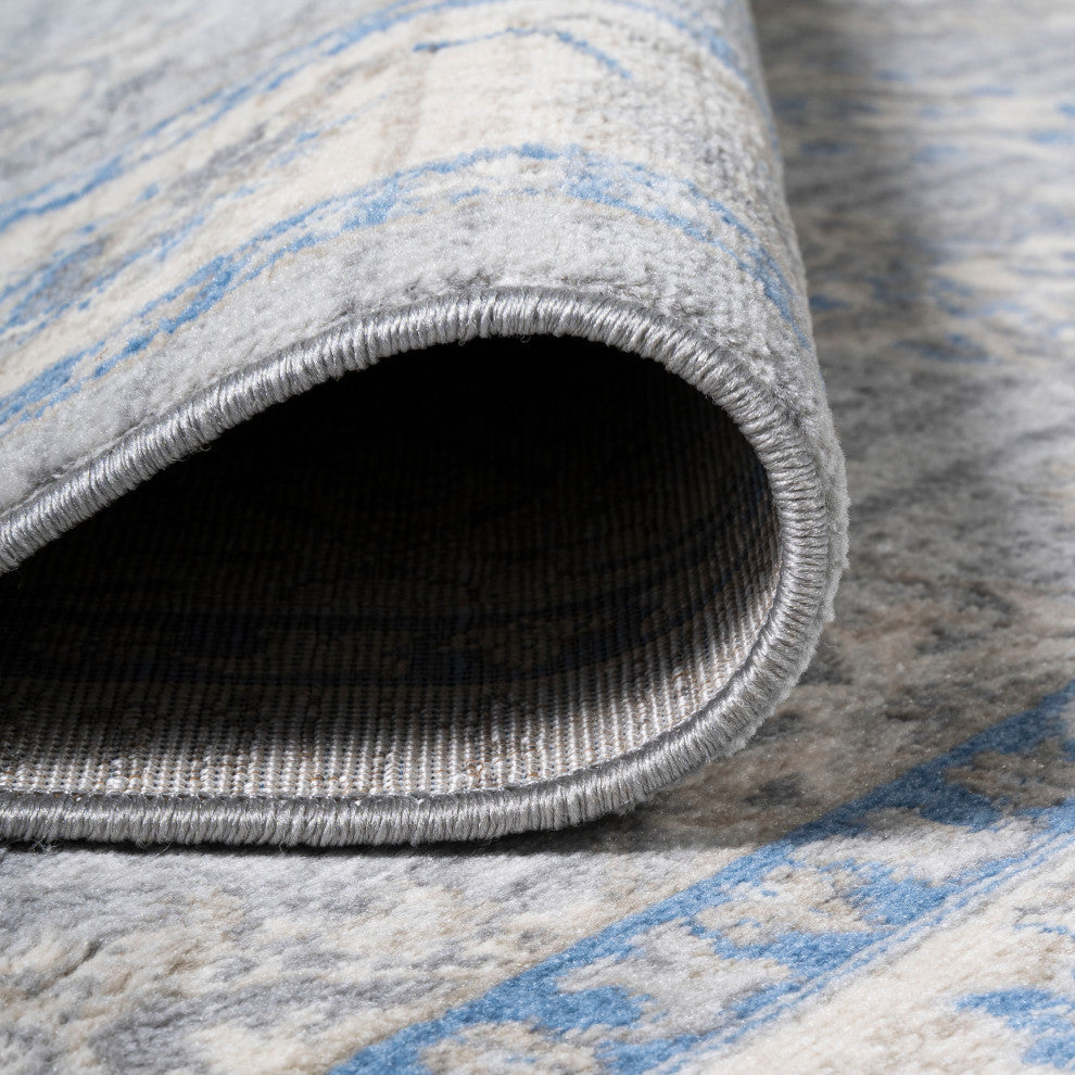 Modern Persian Moroccan Gray/Blue 6' Square Area Rug