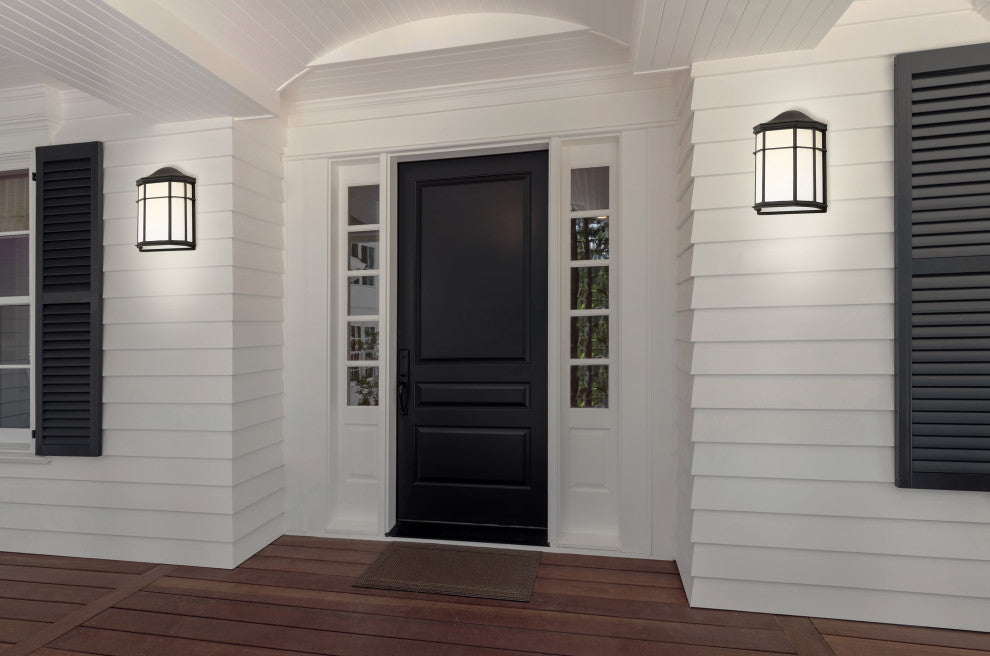 Henry 7.75" Outdoor Frosted Acrylic/Metal Integrated LED Sconce, Black/White