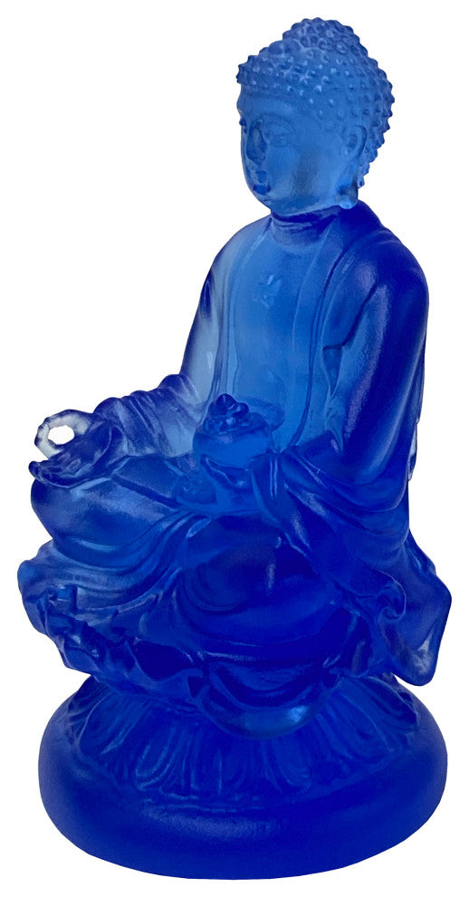 Crystal Glass Liuli Pate-de-Verre Blue Sitting Meditation Buddha Statue Hws1347