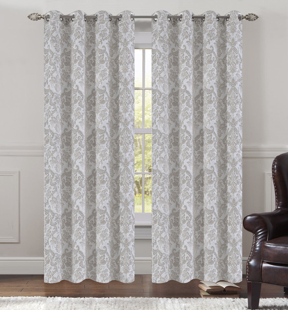 Jacquard Fern Drapery Curtain Panels, Natural, 50"x96", Set of 2