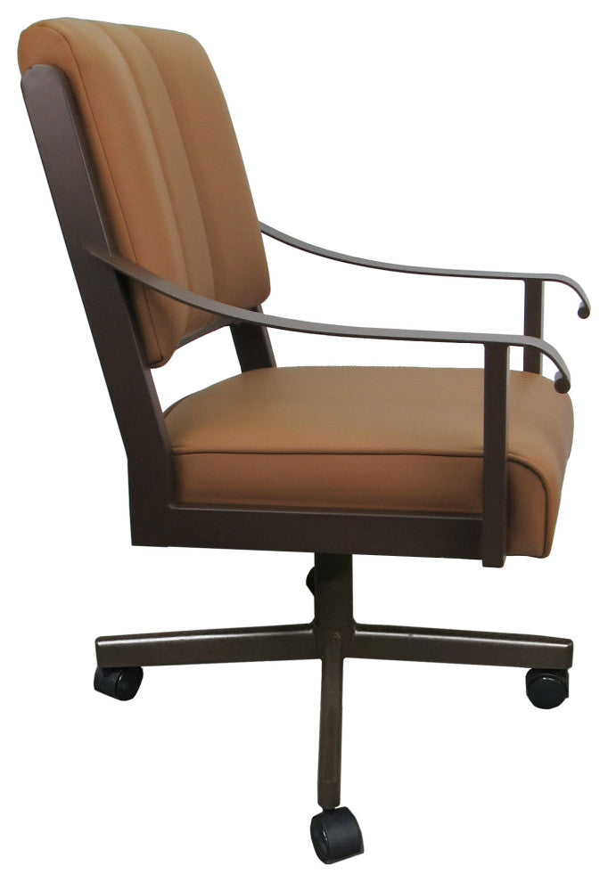 Leather Memphis Dining Caster Chair Swivel Tilt with Wheels, Brown Leather on Brown