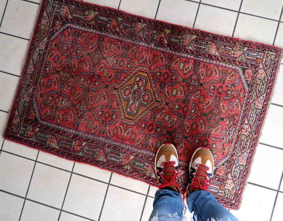 Handmade Vintage Persian Hamadan Rug 2.6'x4.1', 80cmx125cm, 1970s