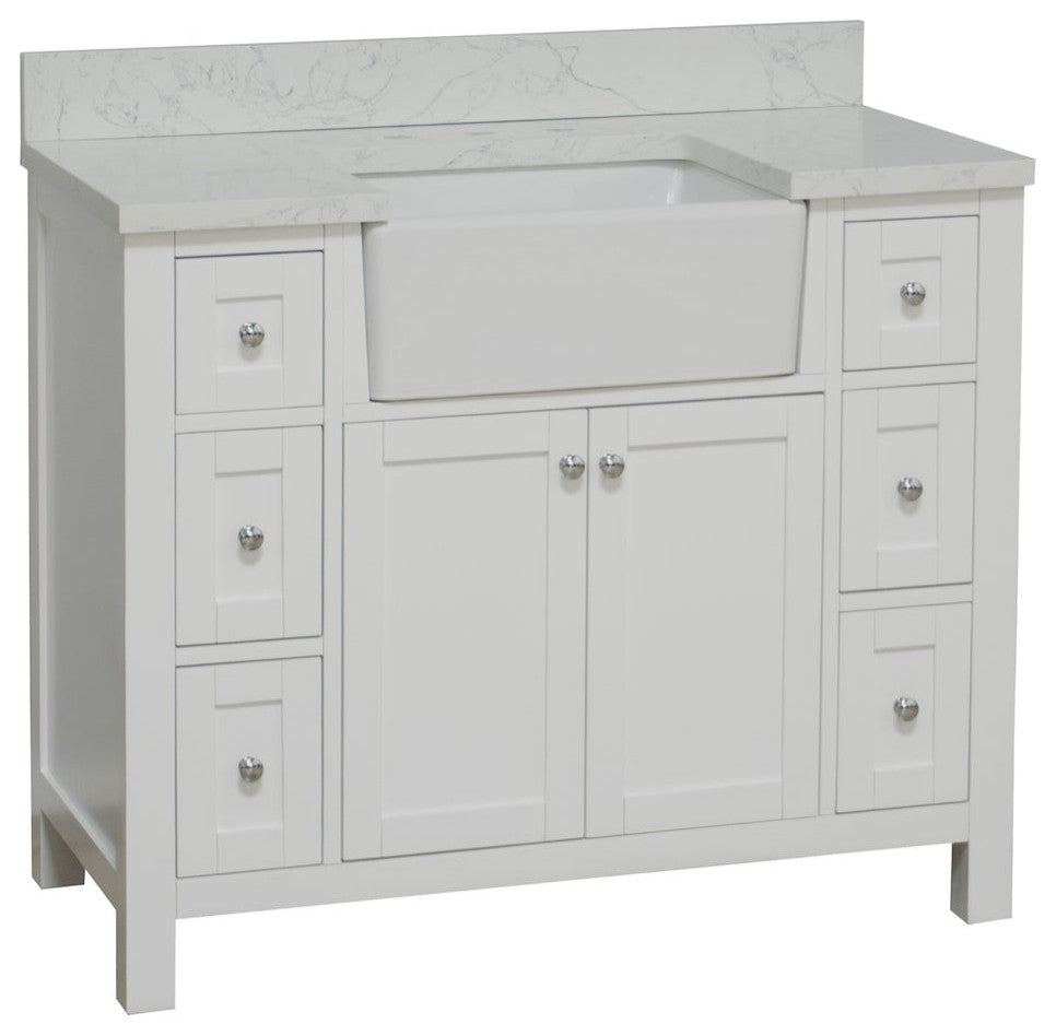 Yorkshire 42" Bathroom Vanity, White, Engineered Marble