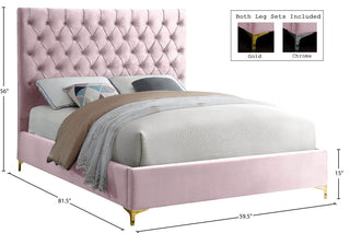 Cruz Velvet Upholstered Bed, Pink, Full