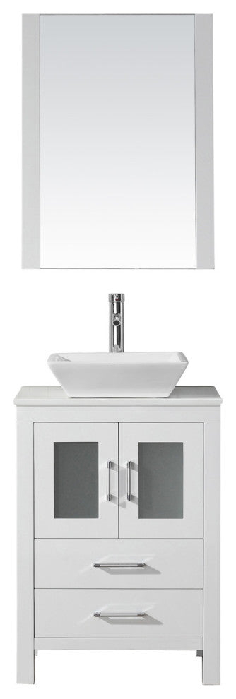 Dior 24" Single Bathroom Vanity, White, White Stone, Brushed Nickel Faucet