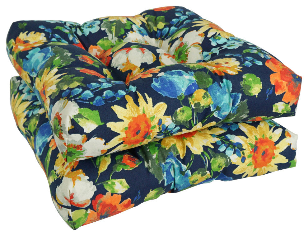 19" Squared Patterned Tufted Chair Cushions, Set of 2, Alfinia Fresco Caspian