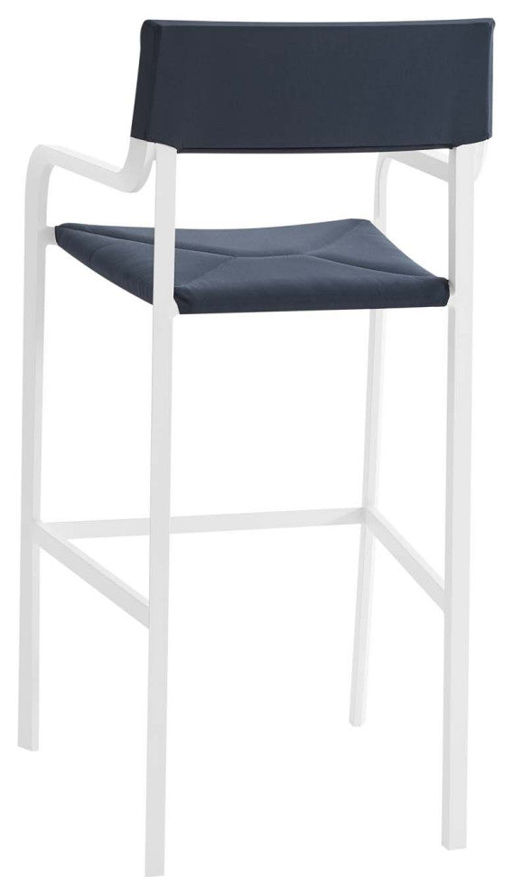 Bar Side Stool Chair, Set of 2, Aluminum, Metal, White Blue Navy, Outdoor