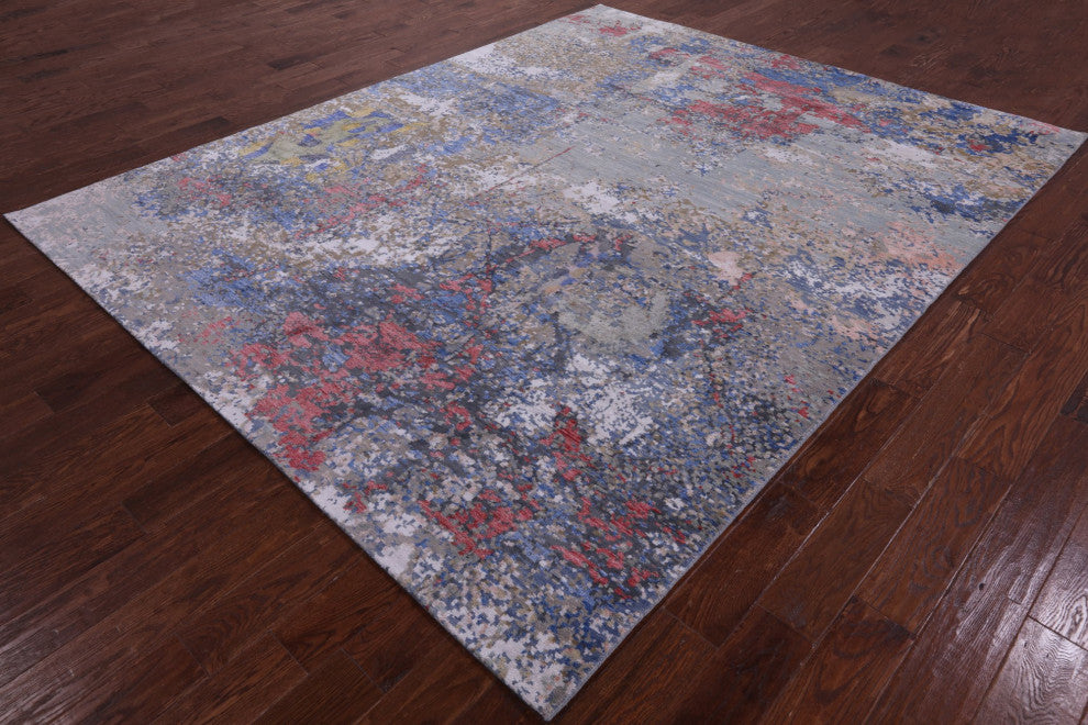 Abstract Wool and Silk Hand Knotted Rug 8' 1" X 10' 1" Q12094