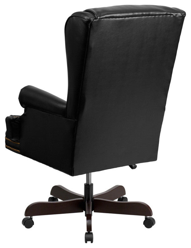 High Back Traditional Tufted Black Leather Executive Swivel Office Chair