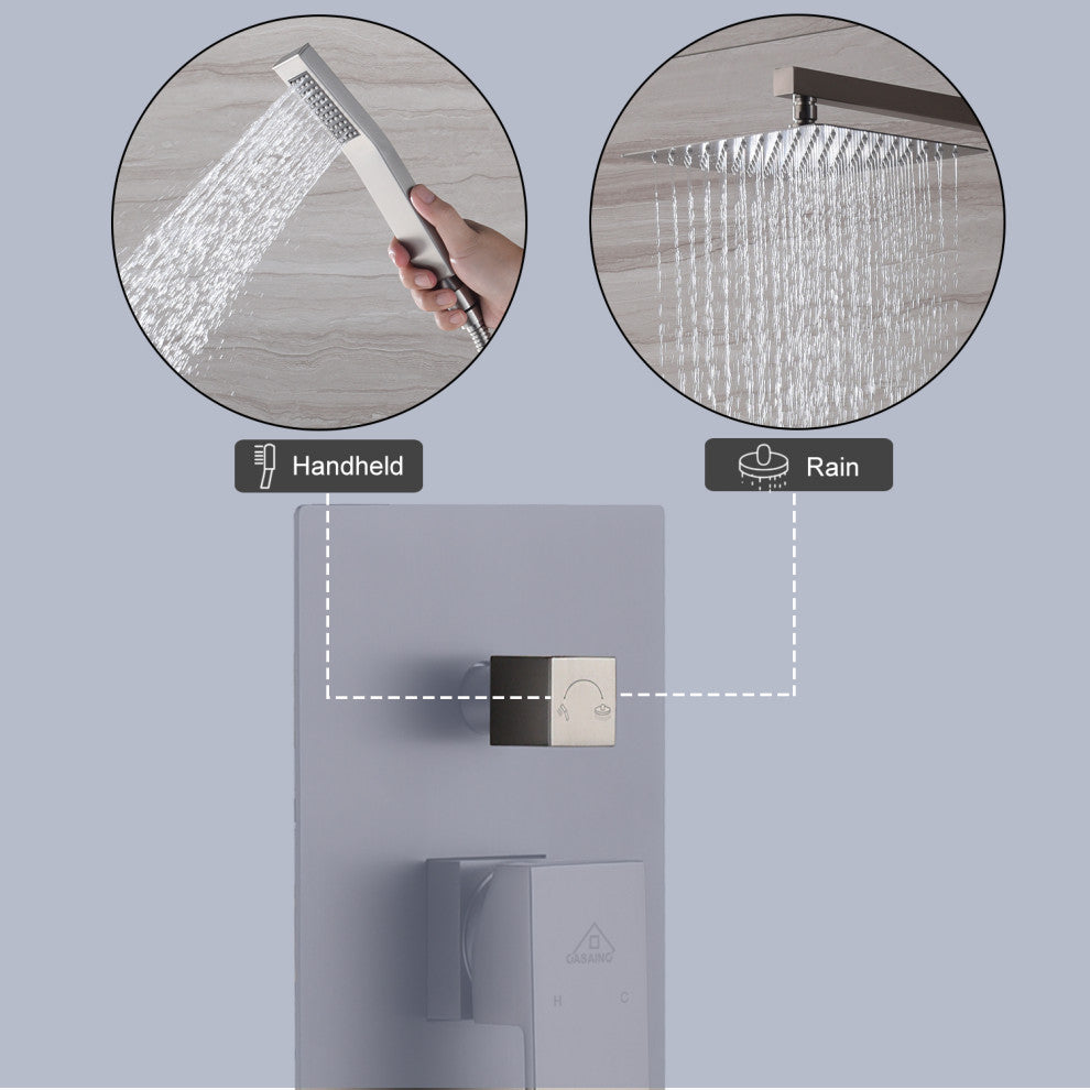 CASAINC 10" Luxury Wall Mounted Shower System Set w Sliding Handheld Rod, Brushed Nickel