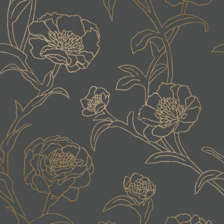 Peonies Peel and Stick Wallpaper, Noir