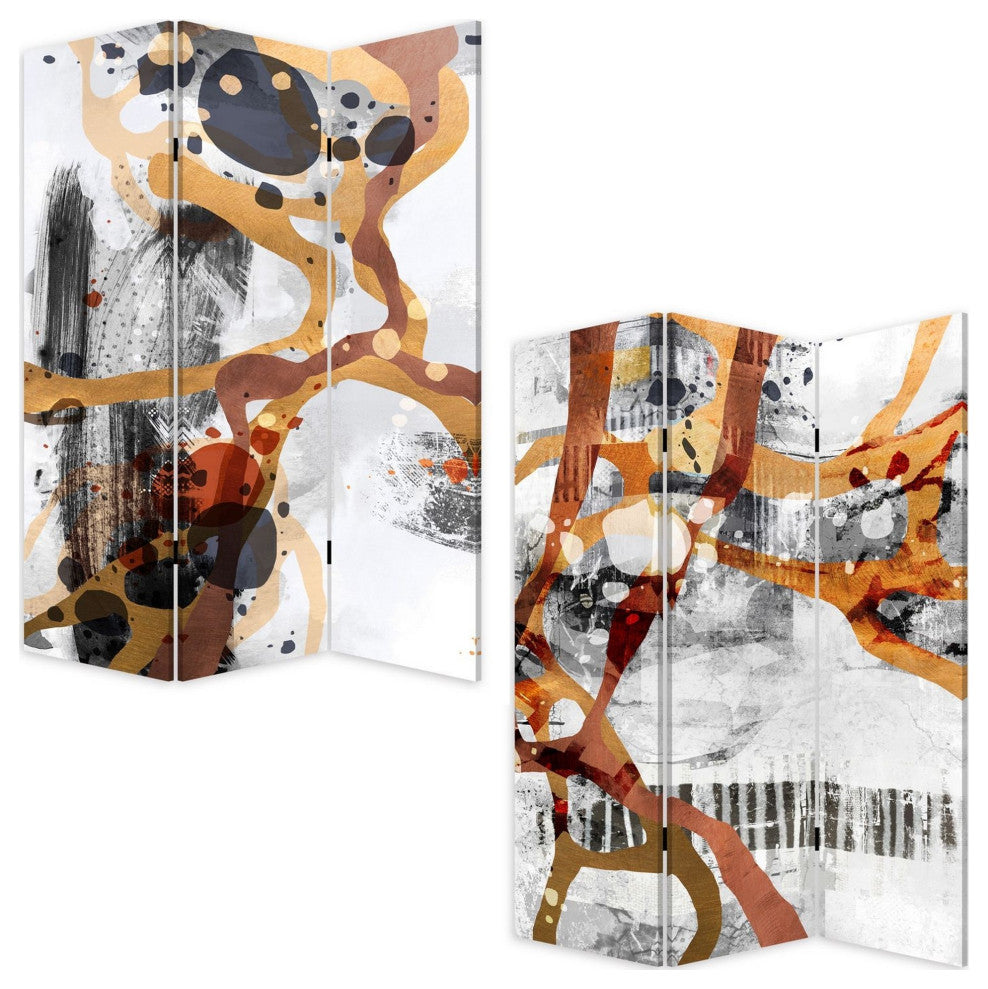 Benzara BM238285 72" 3 Panel Canvas Room Divider With Splash Print, Multicolor