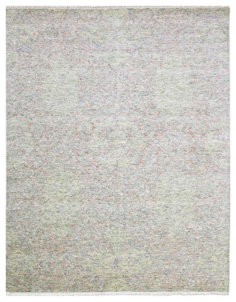 Stone Gray Modern Salt and Pepper Design Pure Wool Hand Knotted Rug, 8'0"x10'2"