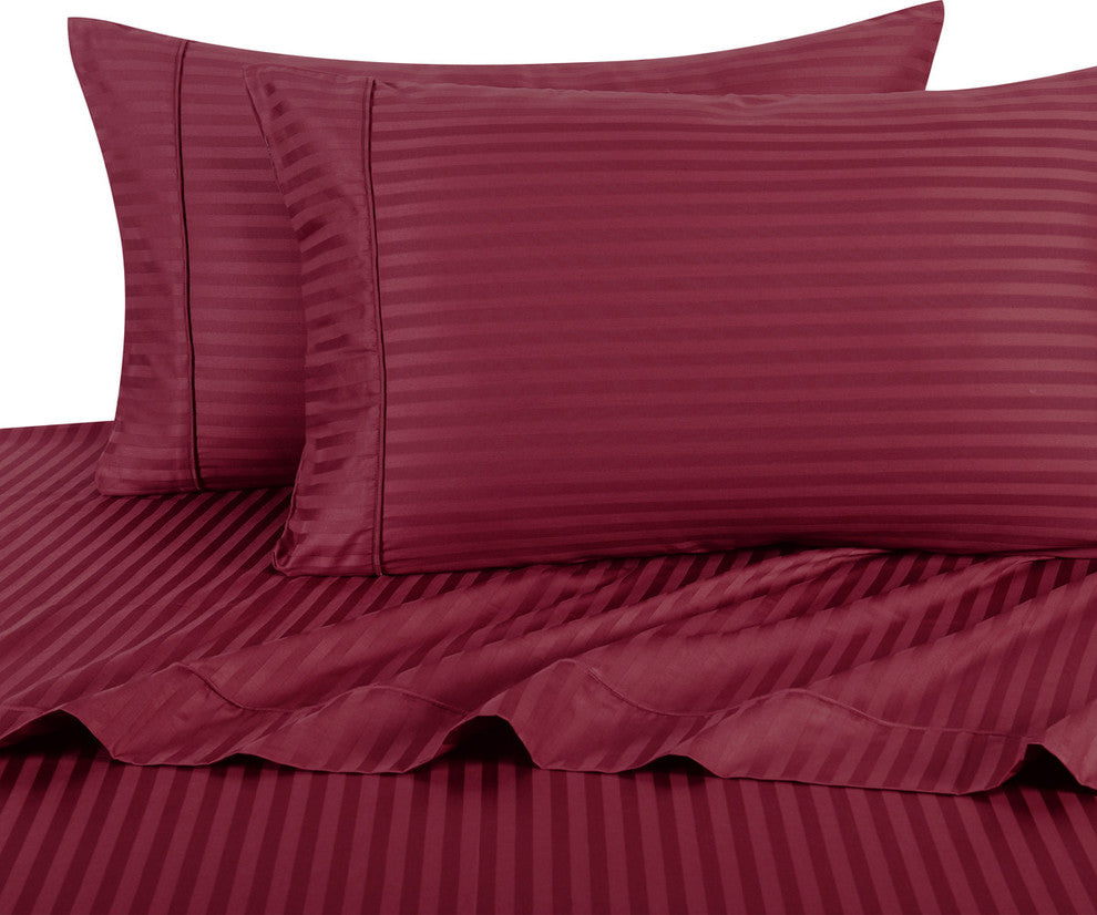 600TC 100% Long Staple Cotton Stripe Sheet Set, Burgundy, King