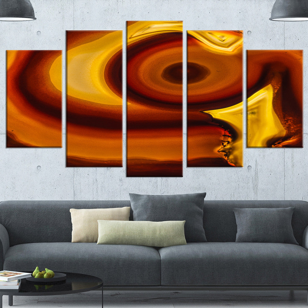 Agate Geode Slice Macro, Brown, Abstract Canvas Art Print, 60"x32", 5 Panels