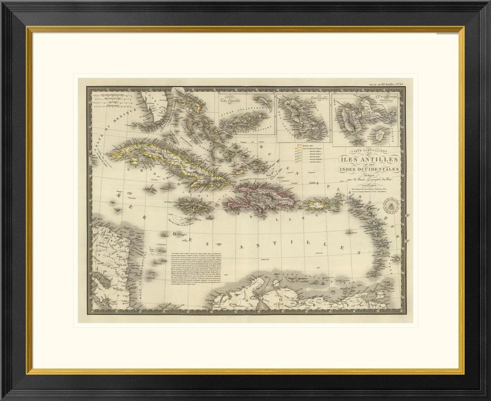 "Iles Antilles ou des Indes Occidentales, 1828"  by Adrien Hubert Brue, 32x26"