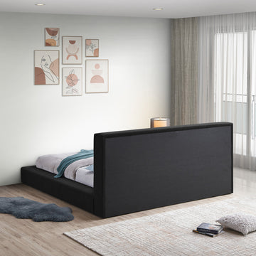 Terra Boucle Fabric Upholstered Bed, Black, Full