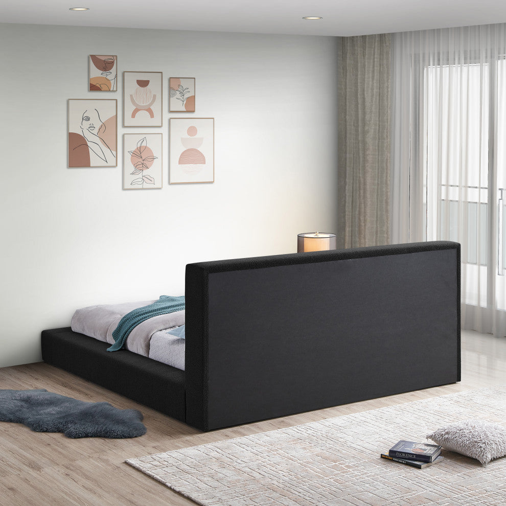 Terra Boucle Fabric Upholstered Bed, Black, Full