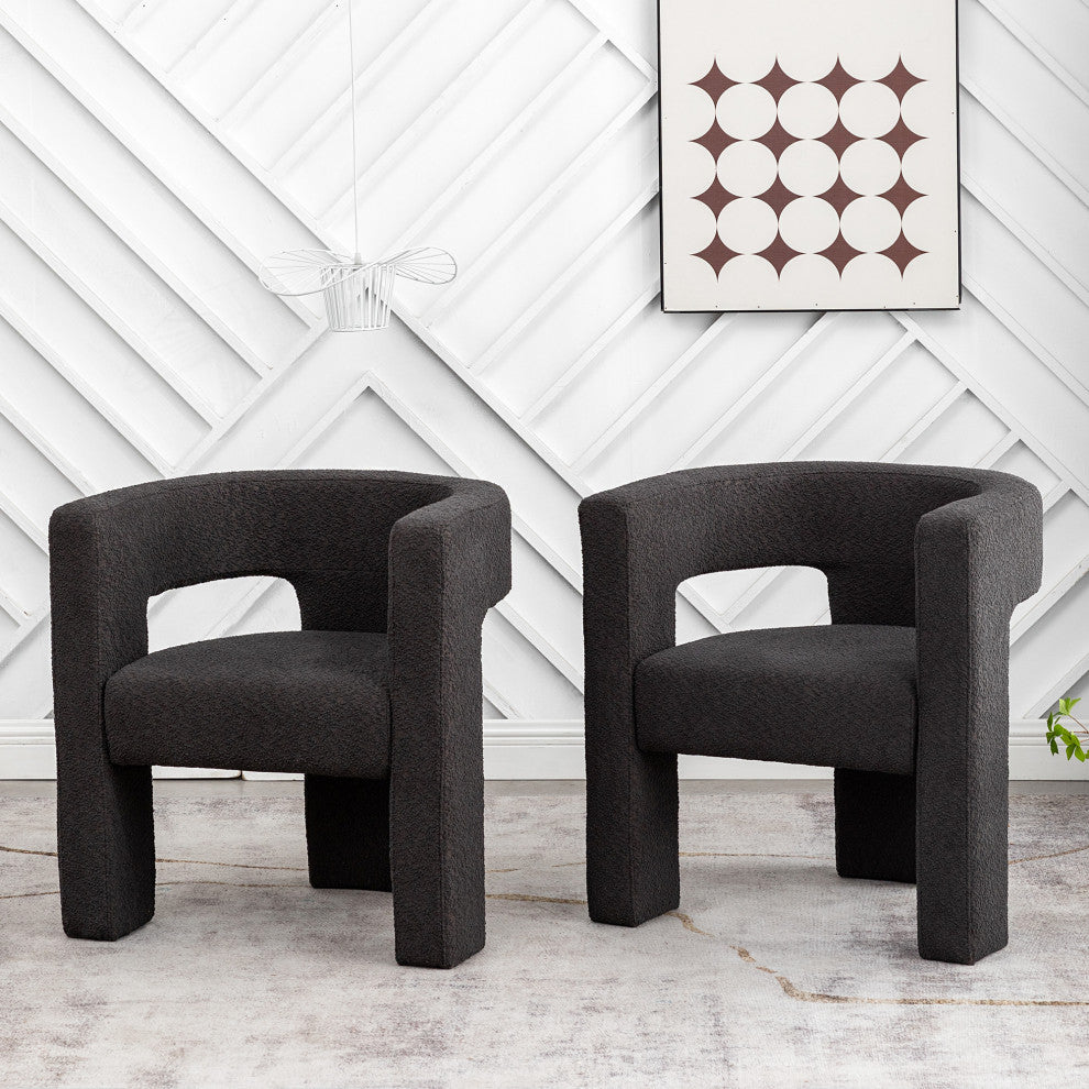 28" Wide Boucle Upholstered Square Armchair, Set of 2, Dark Gray