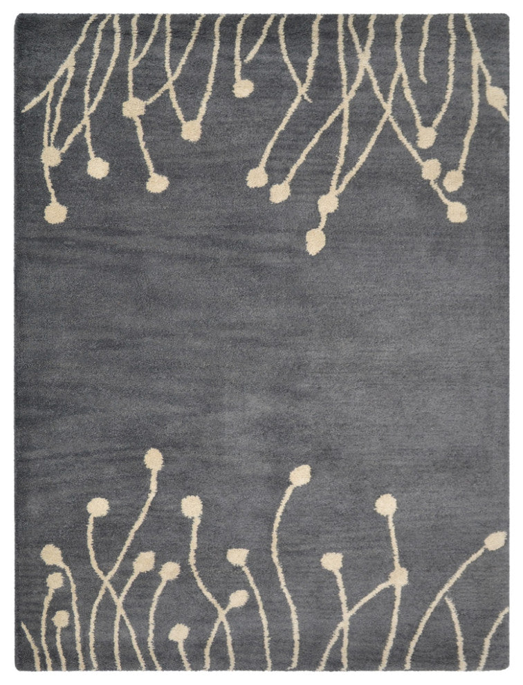 HAND TUFTED WOOL ECO-FRIENDLY AREA RUGS, Gray White Color, Floral Design