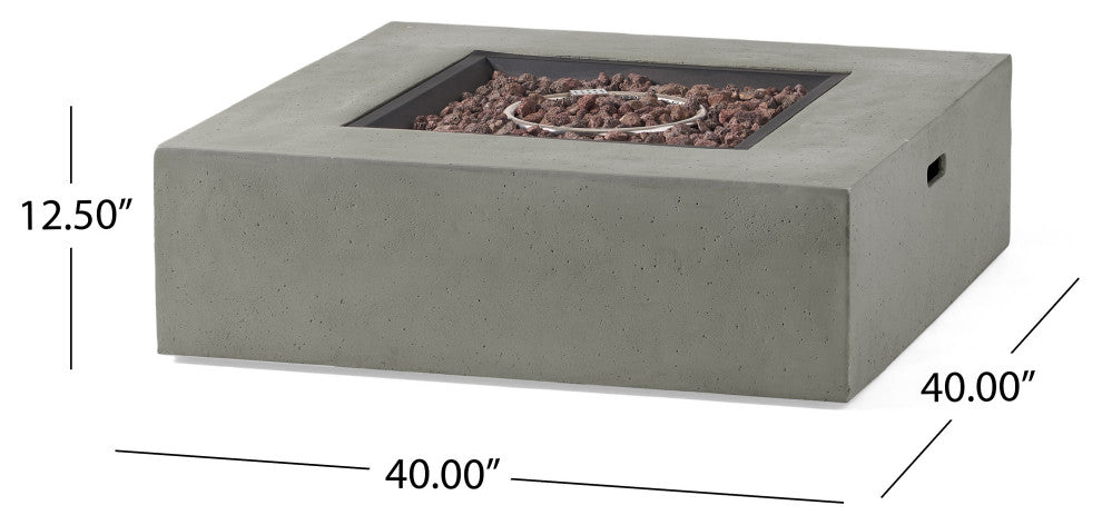 Hearth Outdoor 50,000 BTU Lightweight Concrete Square Fire Pit, No Tank Holder, Light Gray
