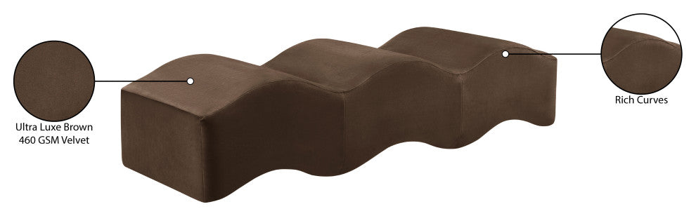 Wave Upholstered Bench, Brown, Velvet