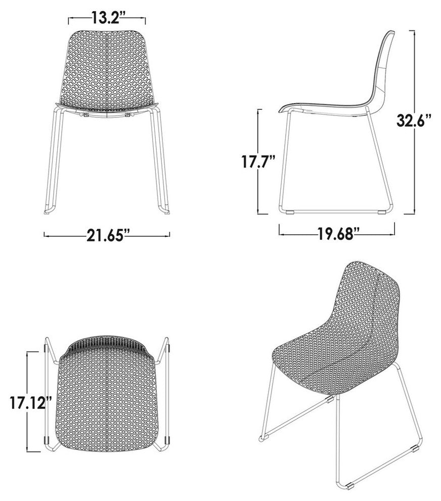 Hebe Series Shell Side Chairs With Steel Wire Metal Legs, Set of 2, White