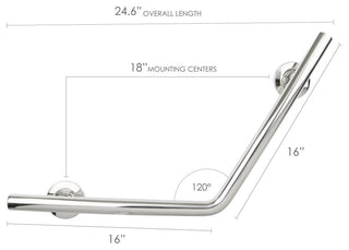 16"x16" Angled Wedge Shower Grab Bar, Satin Stainless