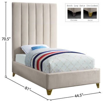Via Velvet Upholstered Bed, Cream, Twin