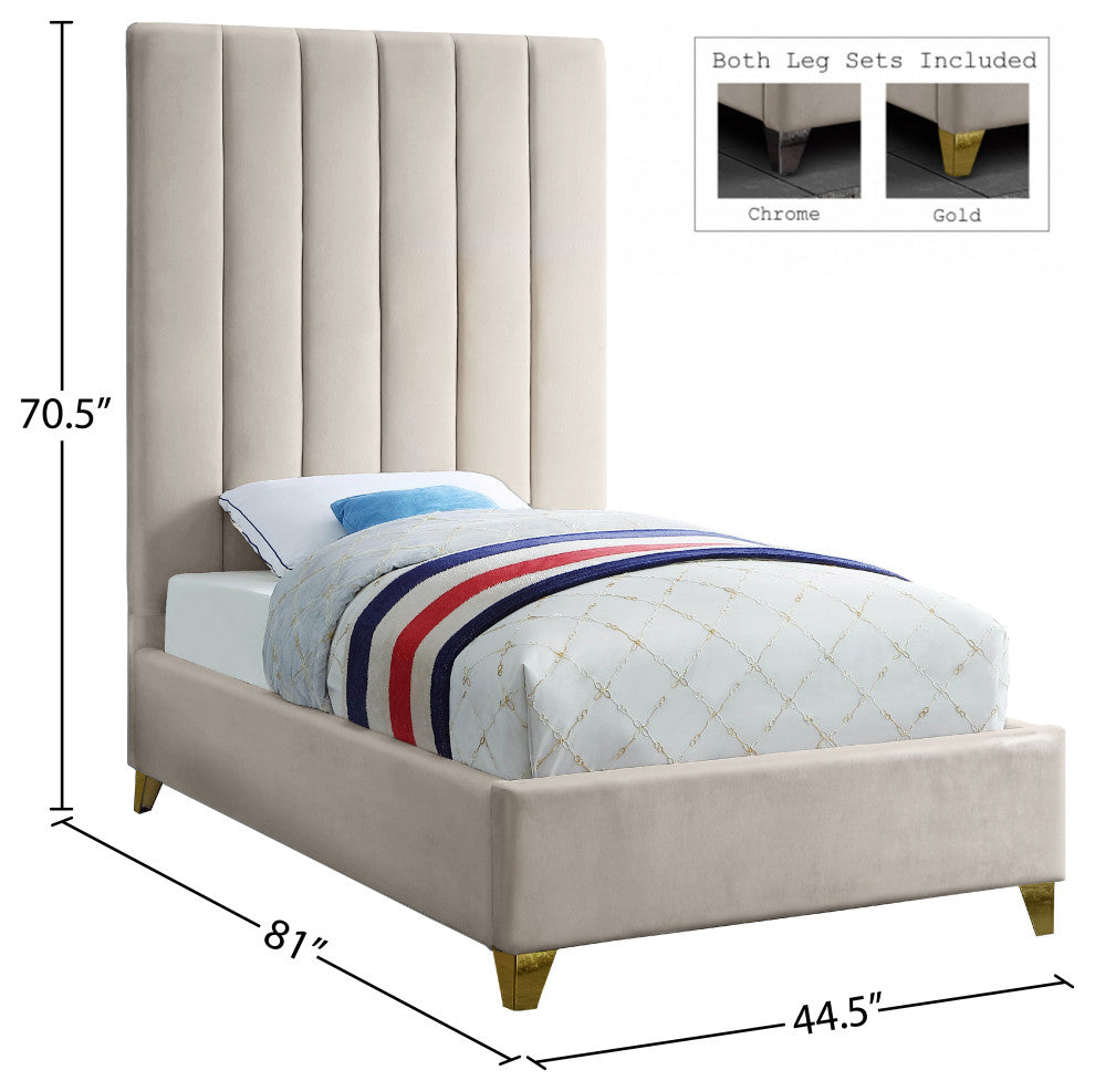 Via Velvet Upholstered Bed, Cream, Twin