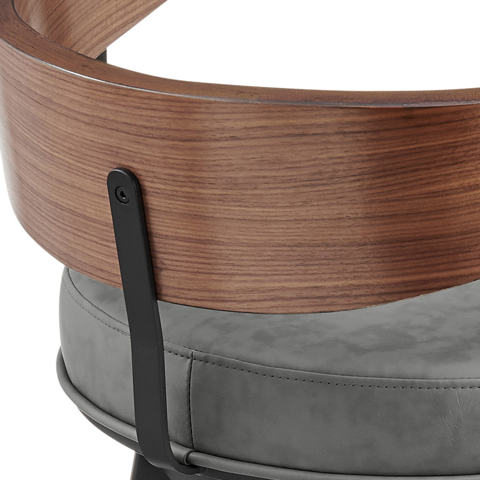 Lacey Swivel Stool, Black/Walnut Finish & Gray Faux Leather, Bar, 30"