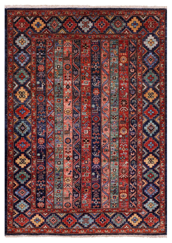 Persian Gabbeh Shall Hand Knotted Rug 4' 2" X 5' 10" Q4996