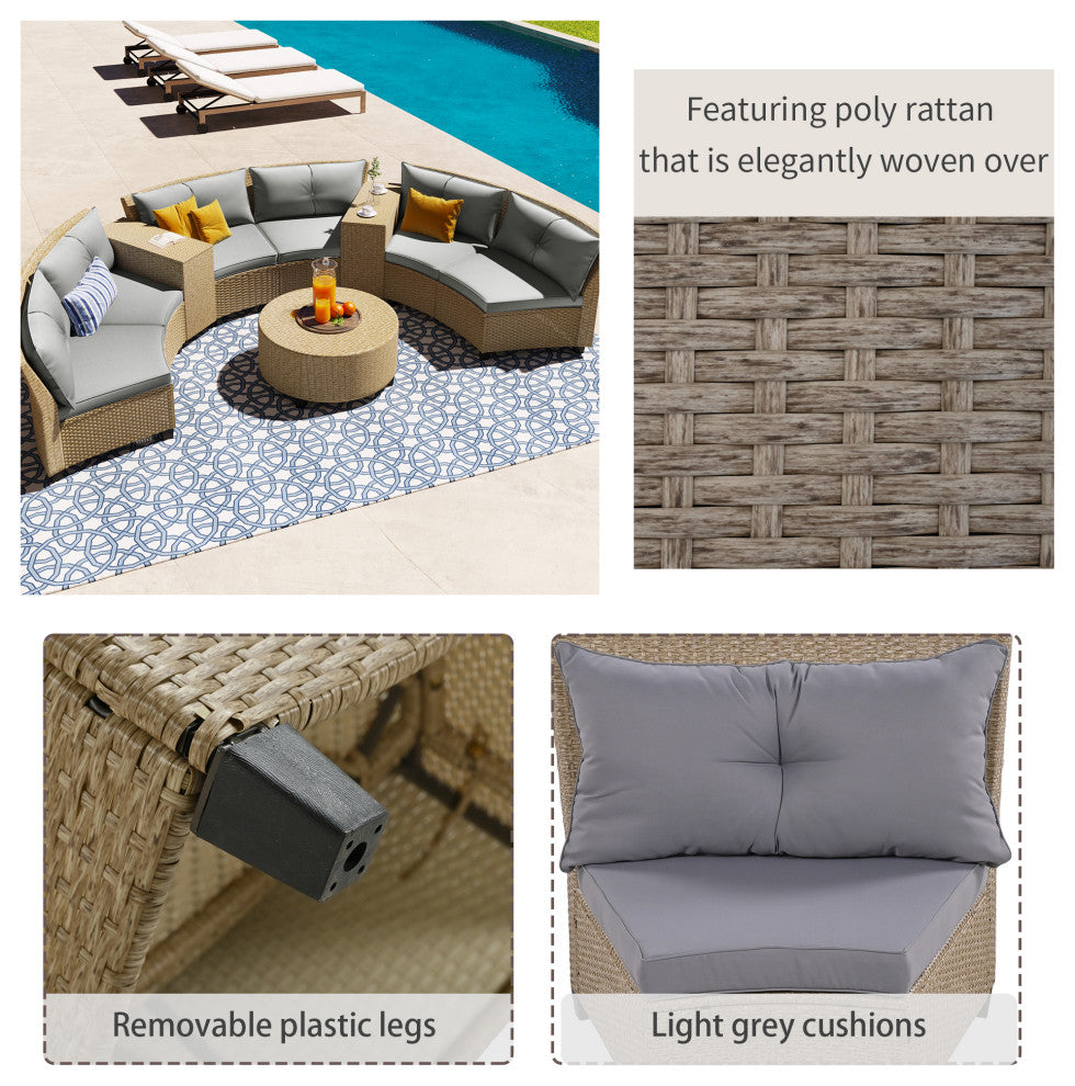 Gewnee U_Style 6 - Person Fan-shaped Rattan Suit Combination