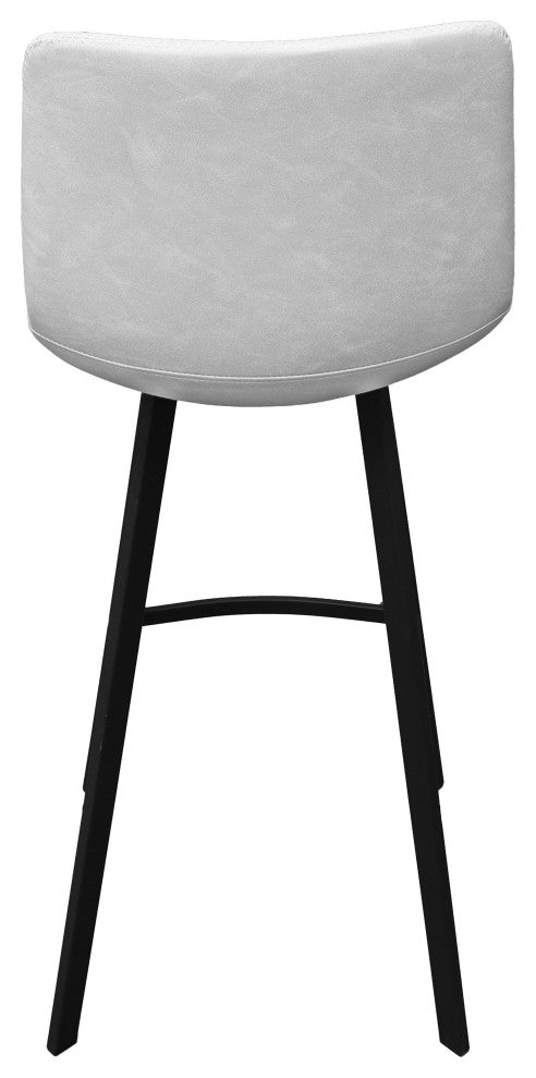LeisureMod Elland Modern Upholstered Leather Bar Stool Iron Legs, Light Gray