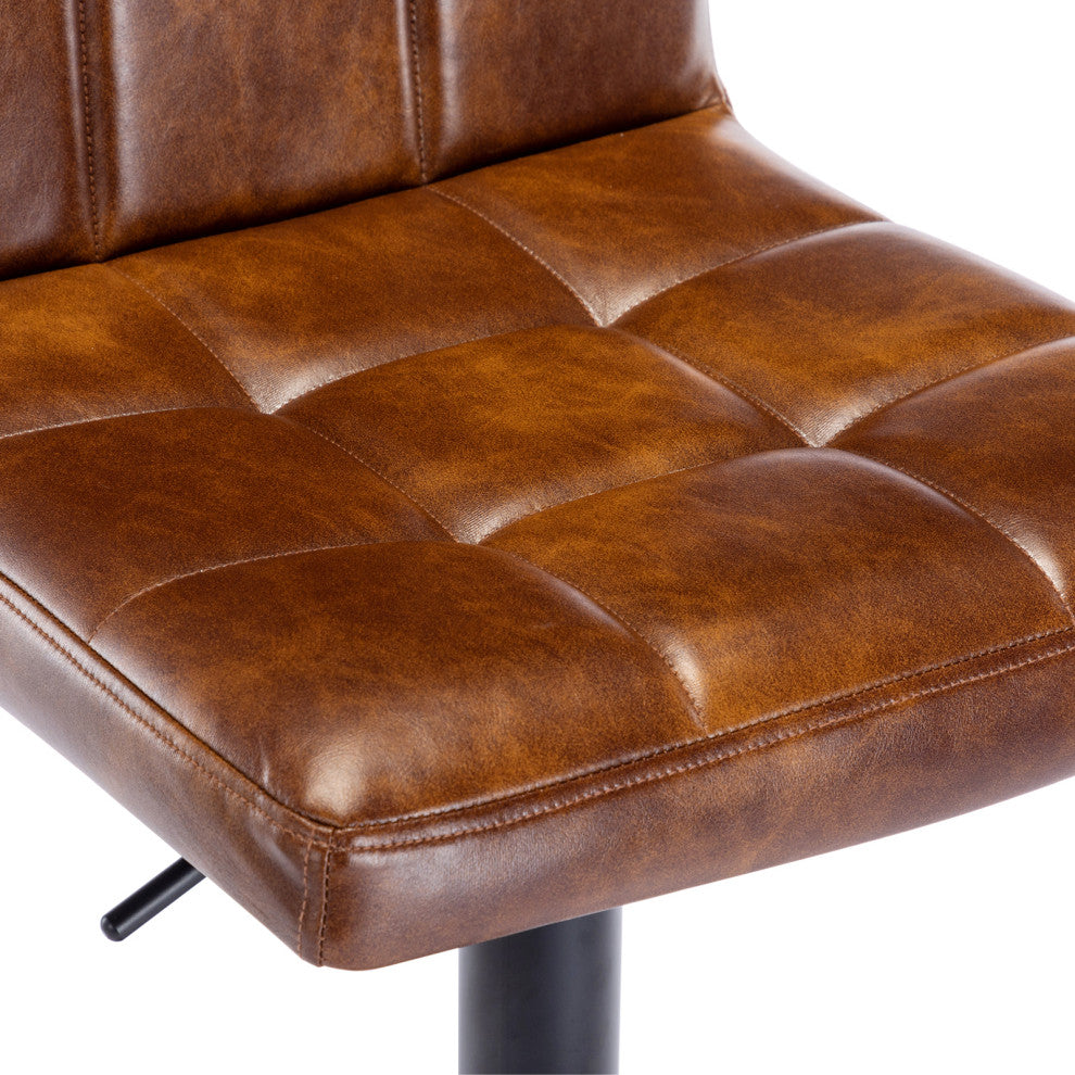 Set of 2 Armless Tufted Swivel Bar Stools, Yellowish Brown-Pu