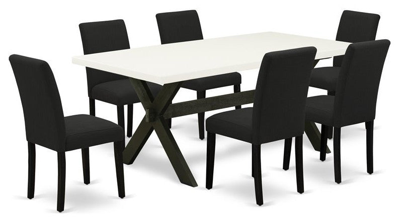 7-Piece Dining Table Set, 6 Chairs and Dining Table, Black