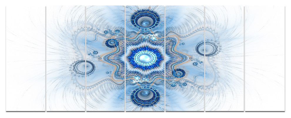 Cabalistic Blue Star Flower, Abstract Canvas Art Print, 83"x32", 7 Panels